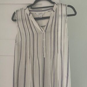 Market & Spruce Cream and Blue V-Neck Top